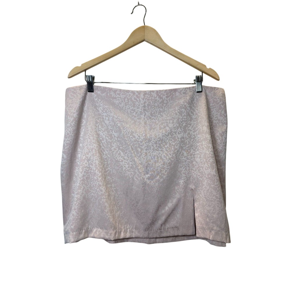 House of Harlow 1960 Mini Skirt Womens XL Pink Jacquard Slit Satin